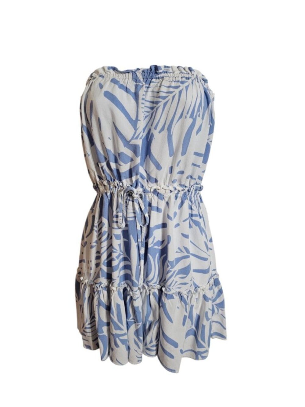 Ocean Drive Women Medium Blue White Tropical Leaf Print Mini Sundress Retro Y2K - Picture 2 of 7